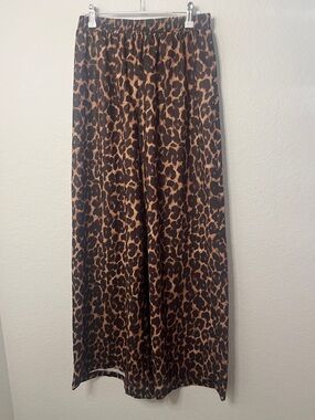 Cider Leopard Print Wide Leg Pants in Brown and Black